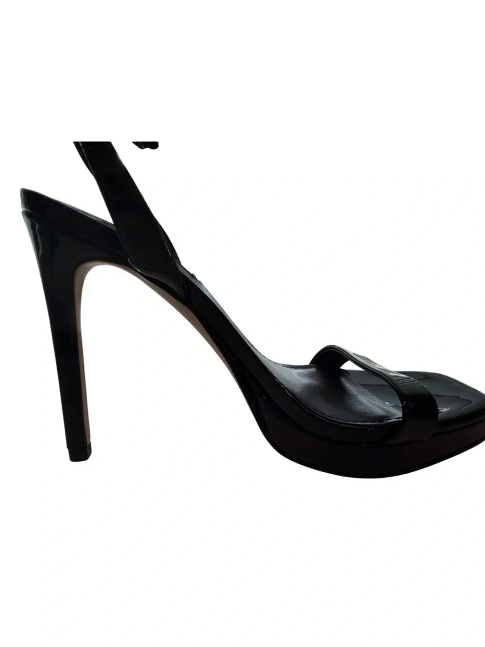 ✨ NINE WEST Zadie Black Patent T-Strap Stiletto Heels Ankle Strap 7M VGUC 🖤